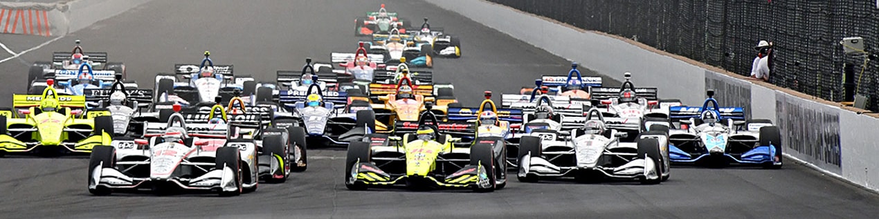 indy cars racing to through the start line Los Angeles